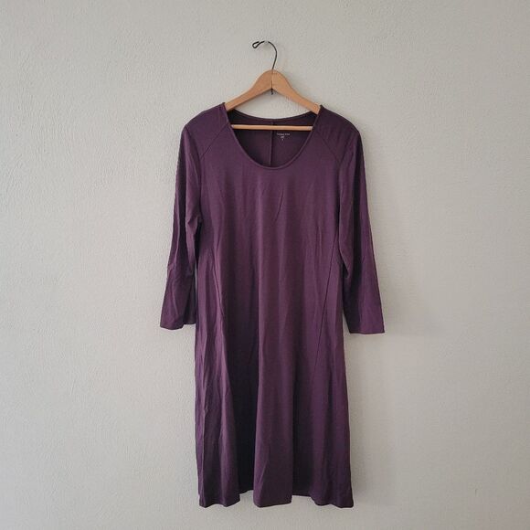 Garnet Hill Purple Tencel Stretch Jersey Knit Scoop Neck Dress Size Medium - Picture 2 of 8